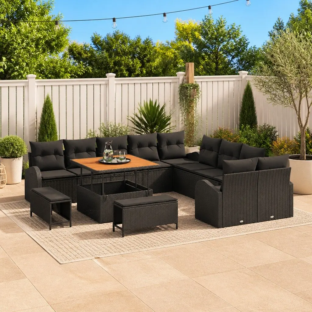Garden Sofa Set Poly Rattan 13 Piece Modular Outdoor Furniture Black