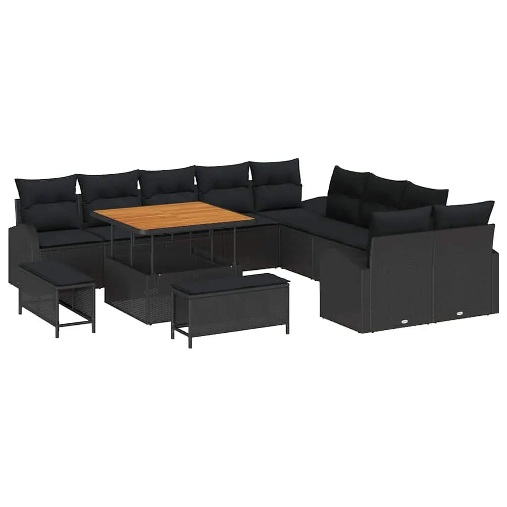 Garden Sofa Set Poly Rattan 13 Piece Modular Outdoor Furniture Black