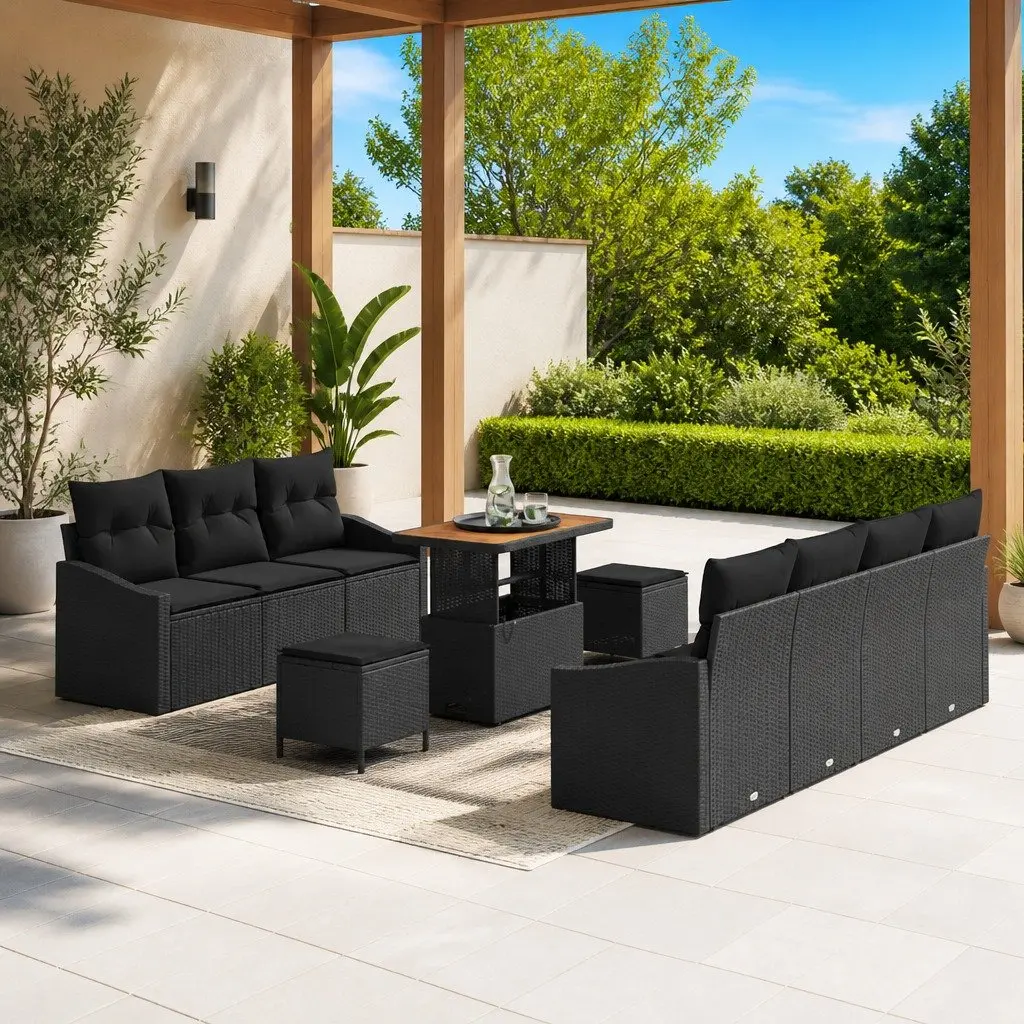 Garden Sofa Set Modular Poly Rattan 10 Pieces Outdoor Furniture Black