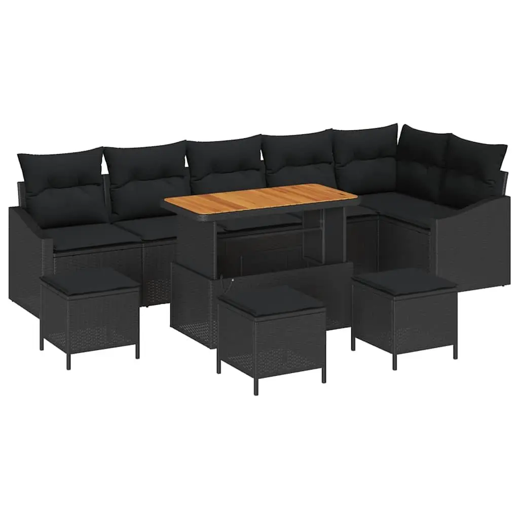 Garden Sofa Set 10 Piece Outdoor Furniture Black Poly Rattan Modular with