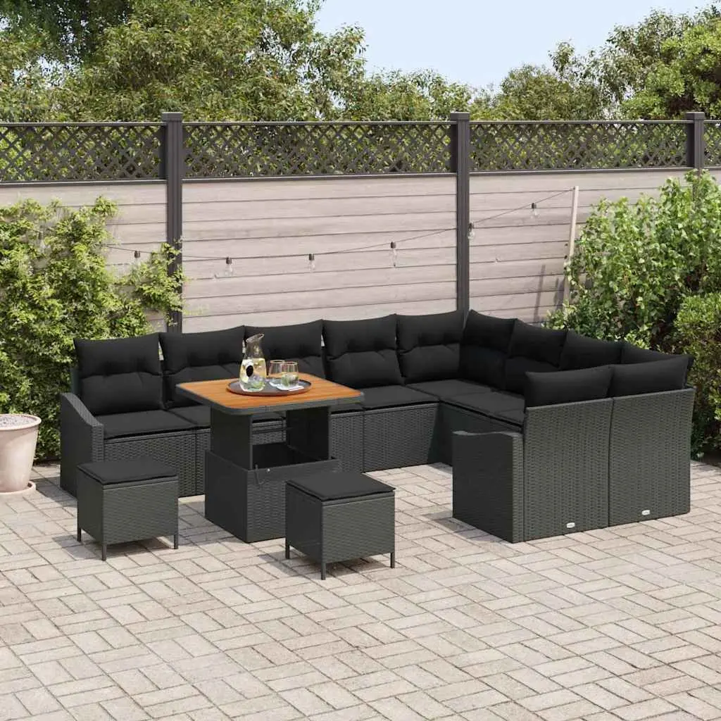 Garden Sofa Set Outdoor Furniture 12 Piece Black Poly Rattan Modular Patio