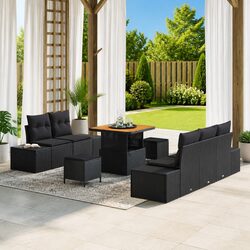 Garden Sofa Set 8pc Outdoor Furniture Black Poly Rattan with Cushions Adjustable