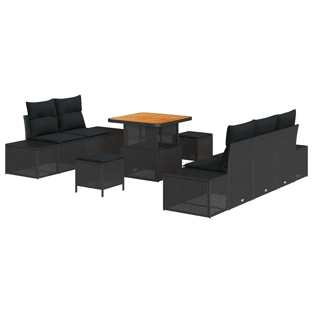 Garden Sofa Set Poly Rattan 8 Piece Outdoor Furniture Black with Cushions Adjustable