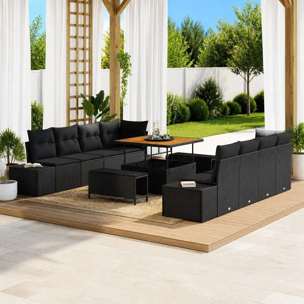Garden Sofa Set 11 Pieces Poly Rattan Steel Frame Black Outdoor Furniture