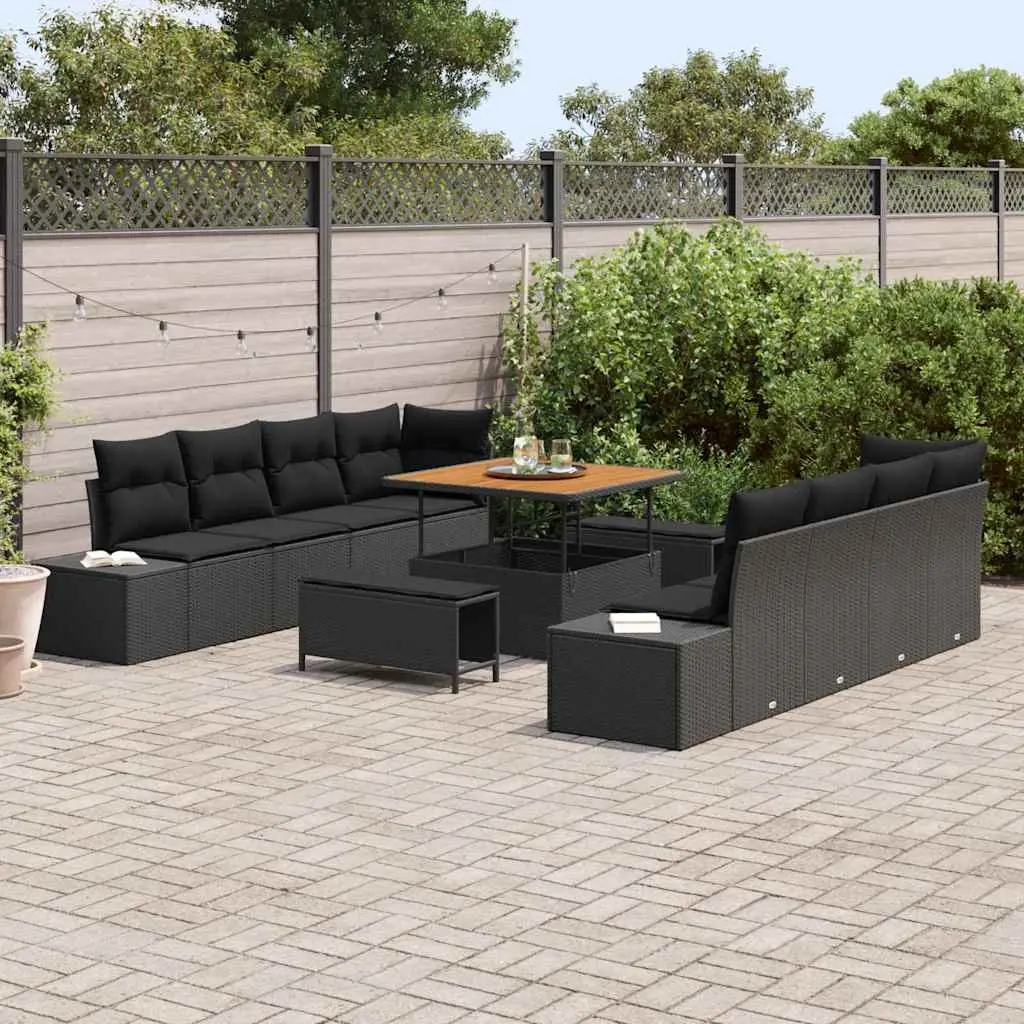 Garden Sofa Set 11 Pieces Poly Rattan Steel Frame Black Outdoor Furniture