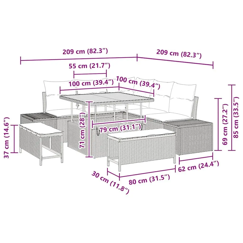 8-Piece Rattan Sofa Set for Outdoor Use