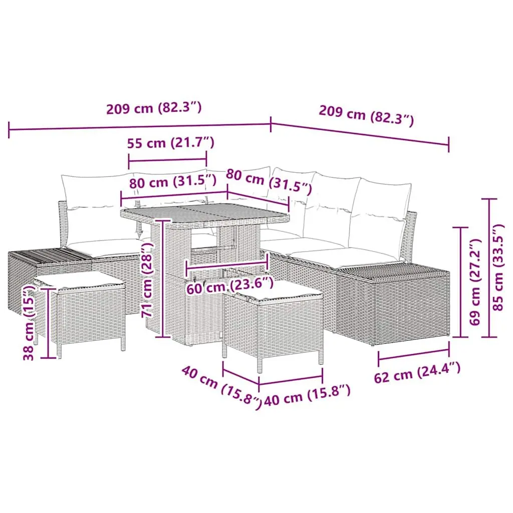 Garden Sofa Set Modular 8 Pieces Outdoor Furniture Black Poly Rattan