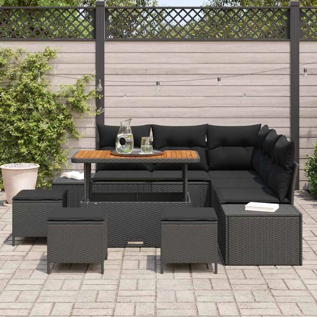 Garden Sofa Set Modular Rattan 9 Piece Outdoor Furniture Black