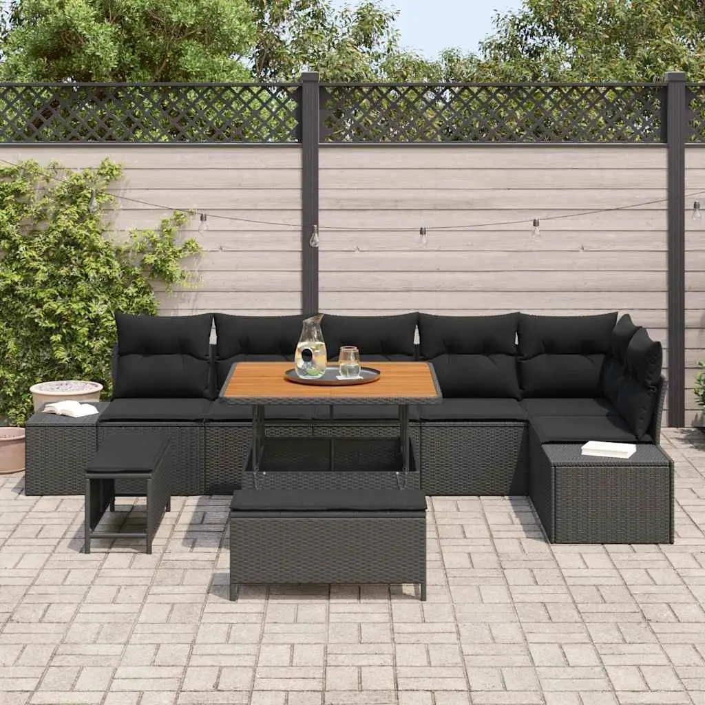 Garden Sofa Set Rattan 9 Piece Black Outdoor Furniture