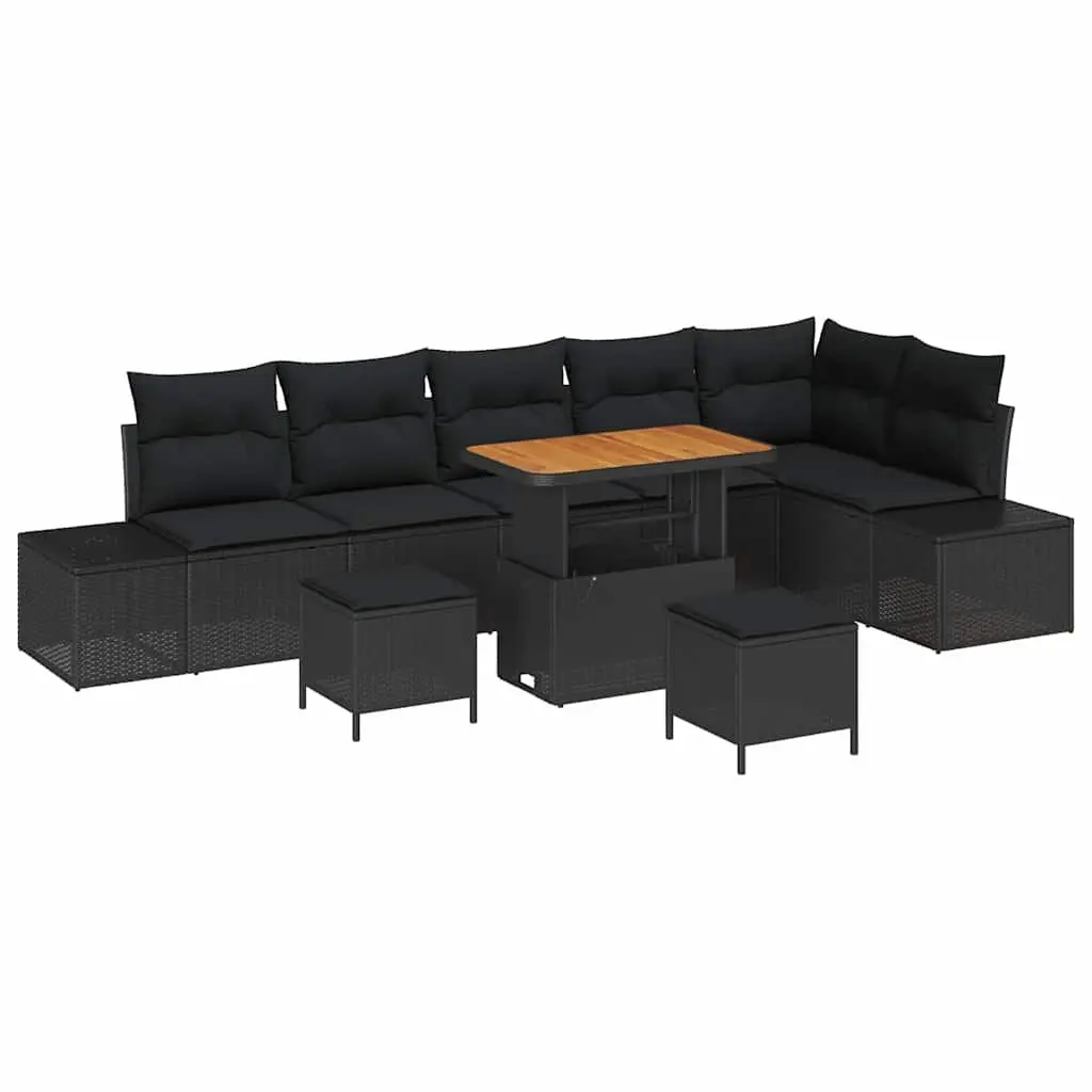 Garden Sofa Set Rattan 9 Piece Outdoor Furniture Black with Cushions