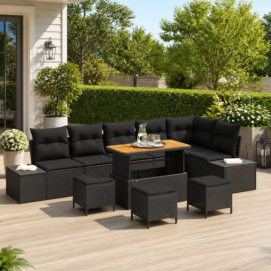Garden Sofa Set Poly Rattan 10 Pieces Black Outdoor Furniture Lounge Seating