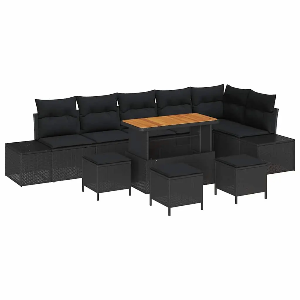 Garden Sofa Set Poly Rattan 10 Pieces Black Outdoor Furniture Lounge Seating