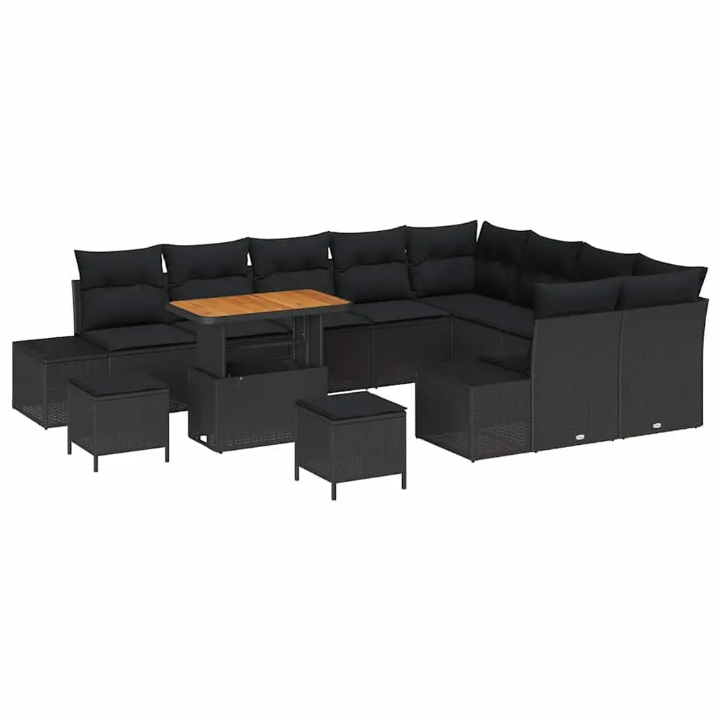 Garden Sofa Set 12 Pcs Black Poly Rattan Outdoor Furniture with Coffee Table
