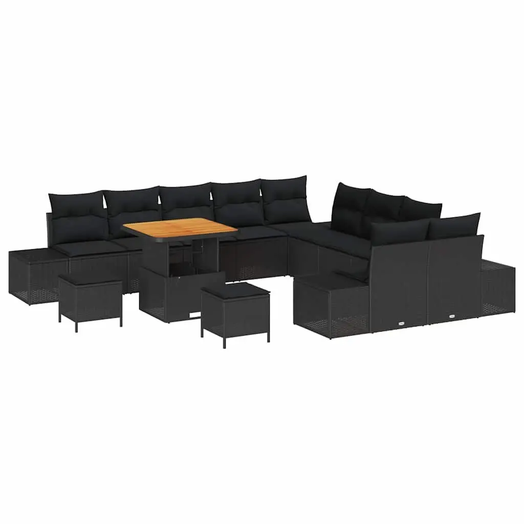 Outdoor Furniture Set Poly Rattan 13 Pieces Black with Cushions and Steel Legs for Garden and Patio