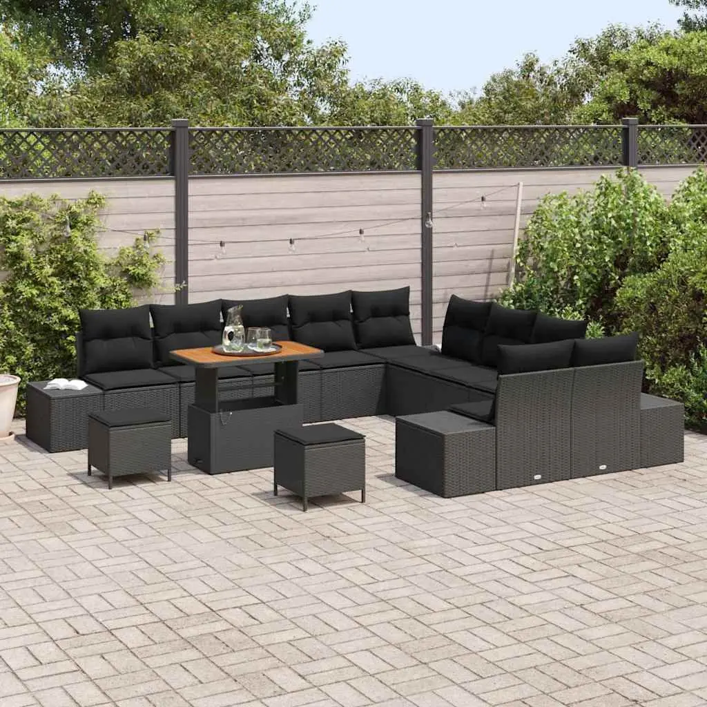 Garden Sofa Set 13 Pieces Black Poly Rattan Outdoor Furniture Patio Seating