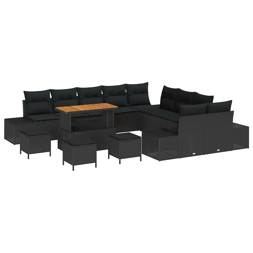 Garden Sofa Set 14pcs Outdoor Seating Poly Rattan Black Patio Furniture with