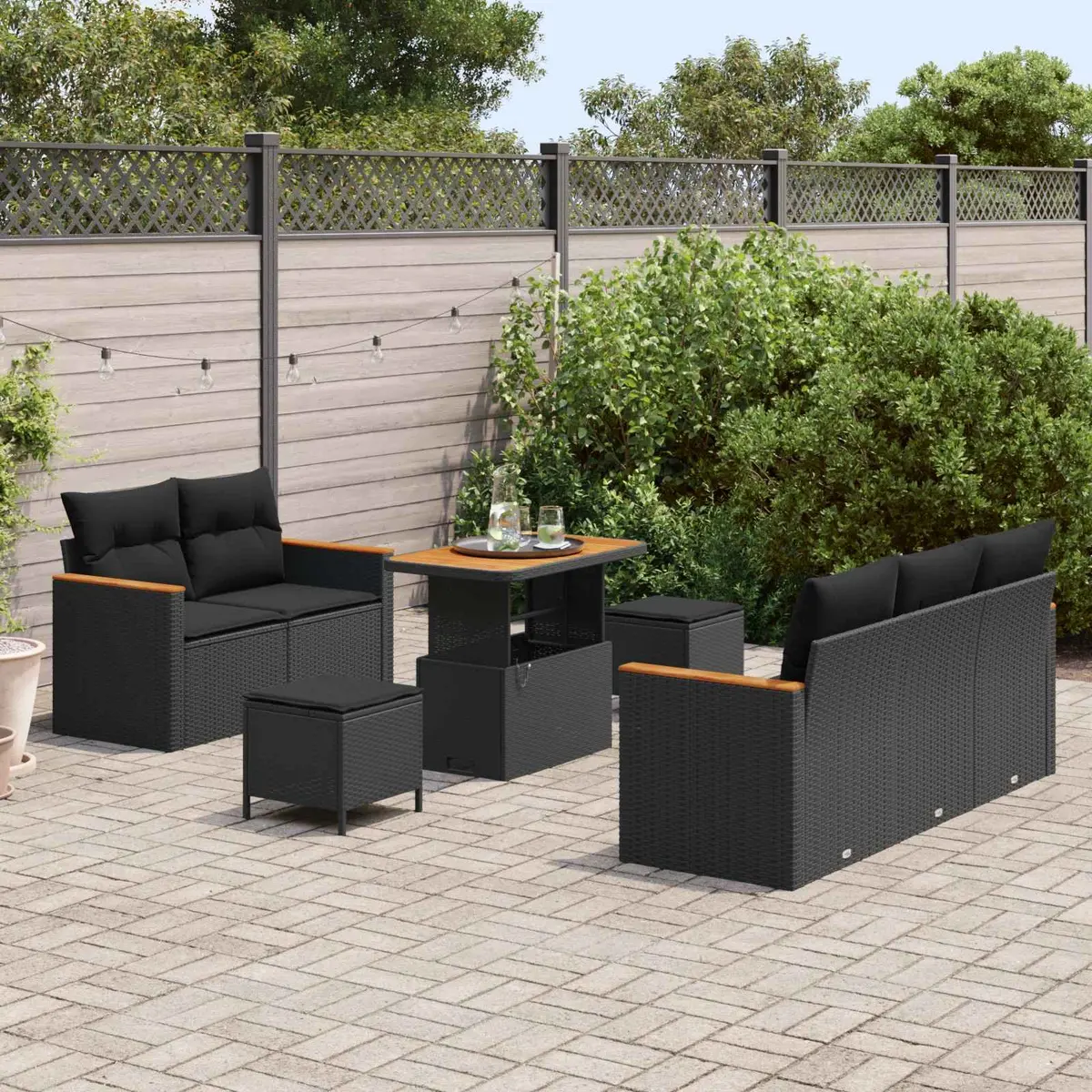 Outdoor Garden Sofa Set Poly Rattan 8 Piece Modular Patio Furniture Black
