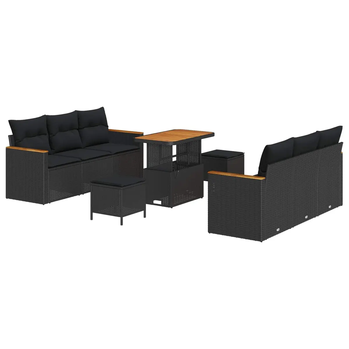 Garden Sofa Set Modular Black Rattan 9 Piece Outdoor Furniture