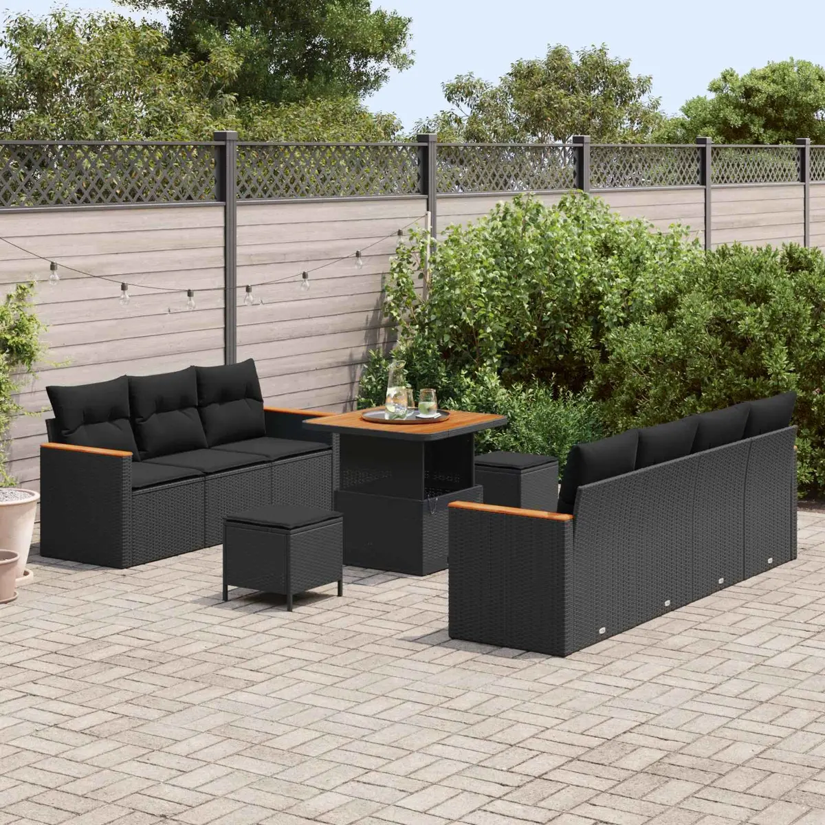 10 Piece Garden Sofa Set Modular Black Rattan Outdoor Lounge Furniture