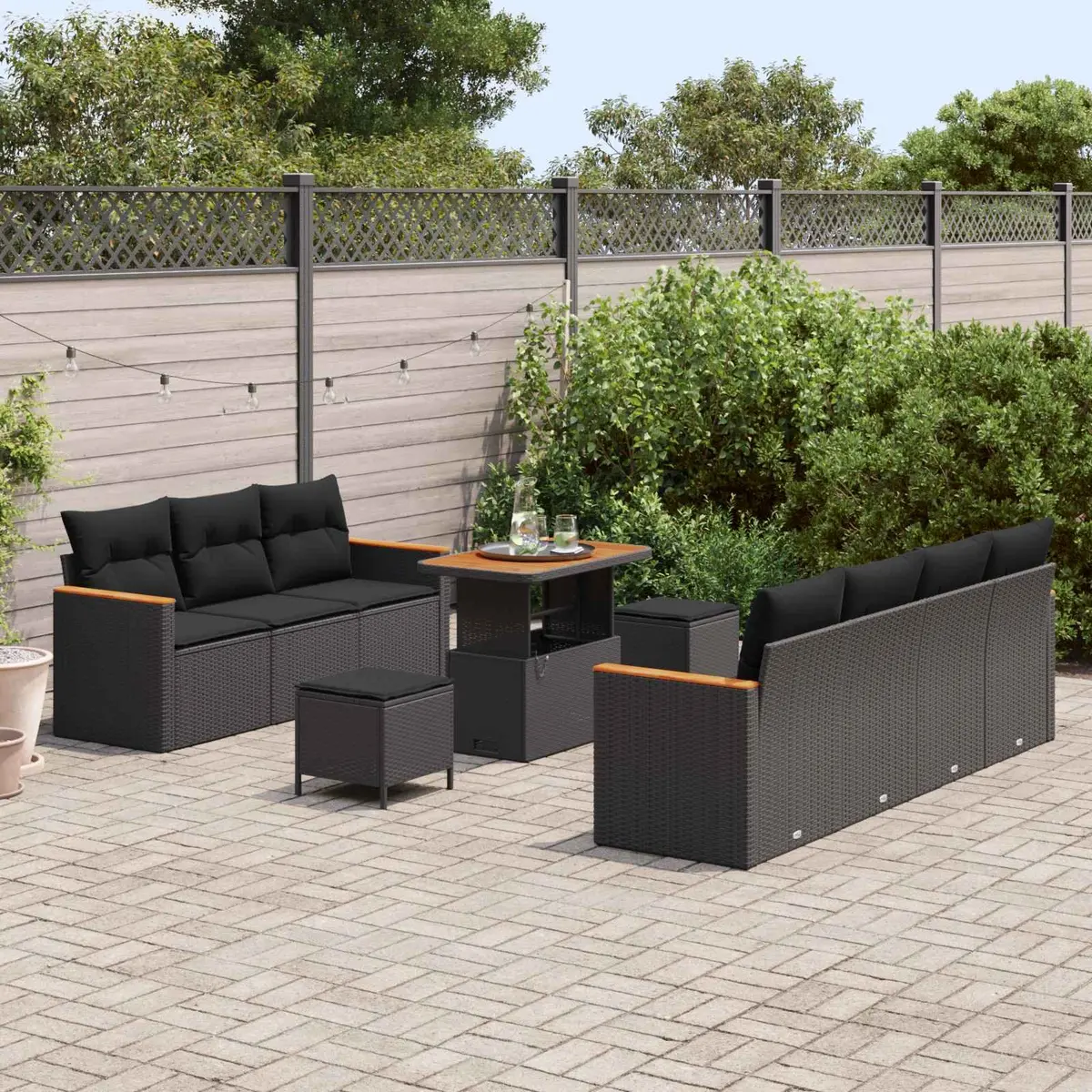 Garden Sofa Set Modular Poly Rattan 10 Piece Outdoor Patio Furniture Black