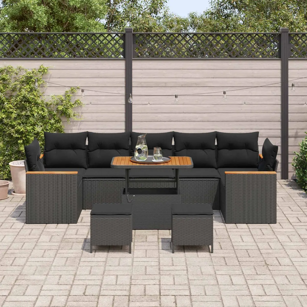 Garden Sofa Set Black Poly Rattan Modular Outdoor Lounge Furniture Patio Set