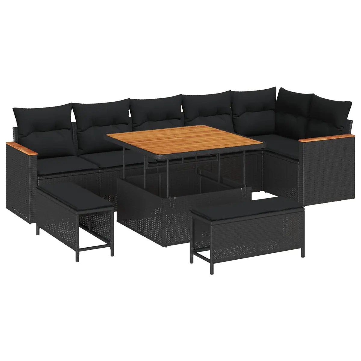 Garden Sofa Set 9 Pieces Black Outdoor Furniture Poly Rattan Patio Seating Suite