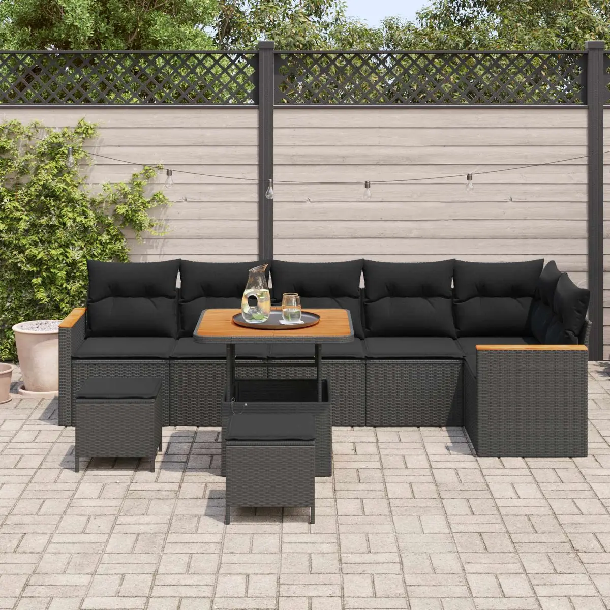 Garden Sofa Set 9 Pieces Black Outdoor Furniture Patio Rattan Sectional Lounge