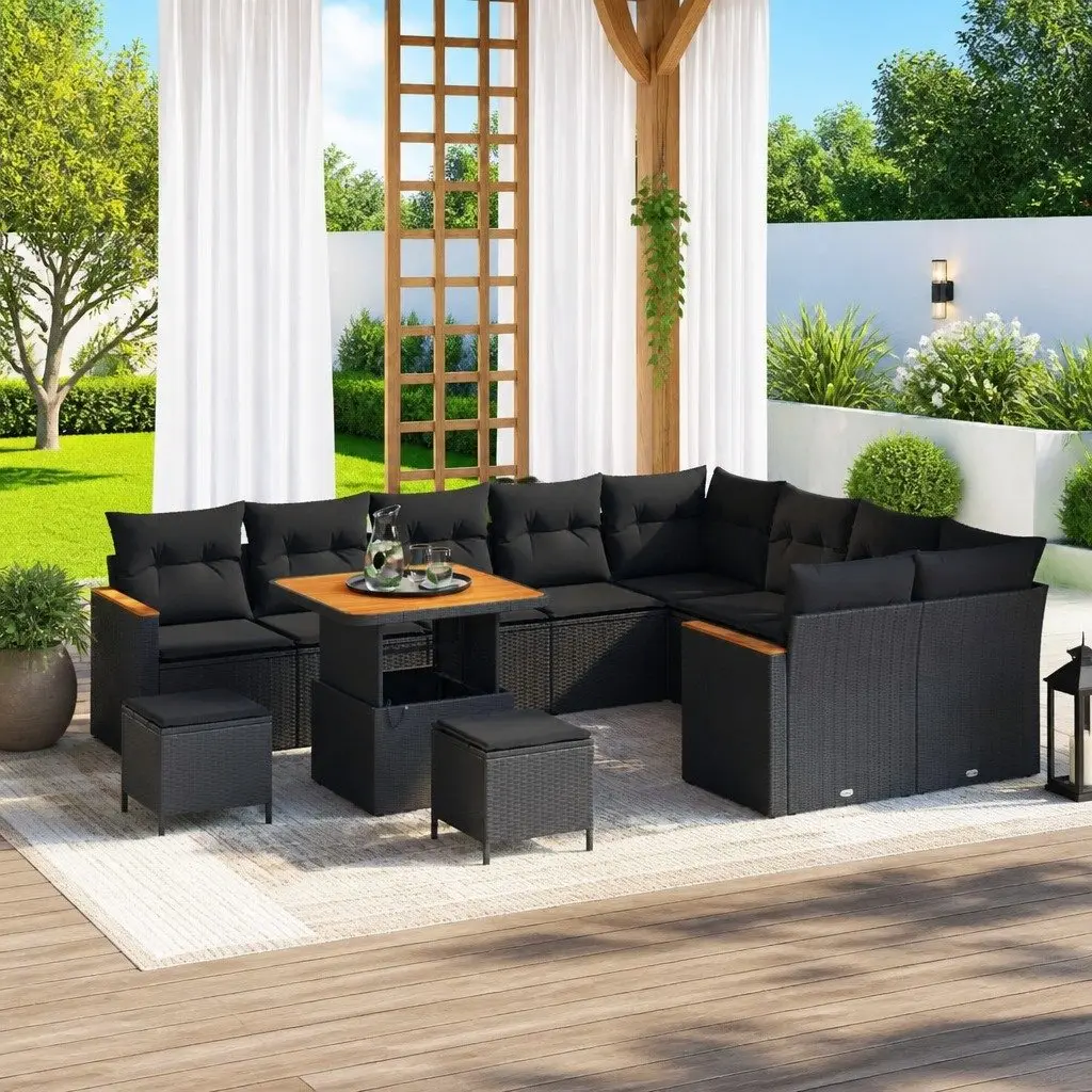 Garden Sofa Set 12 Piece Black Outdoor Furniture Patio Rattan Sectional Lounge
