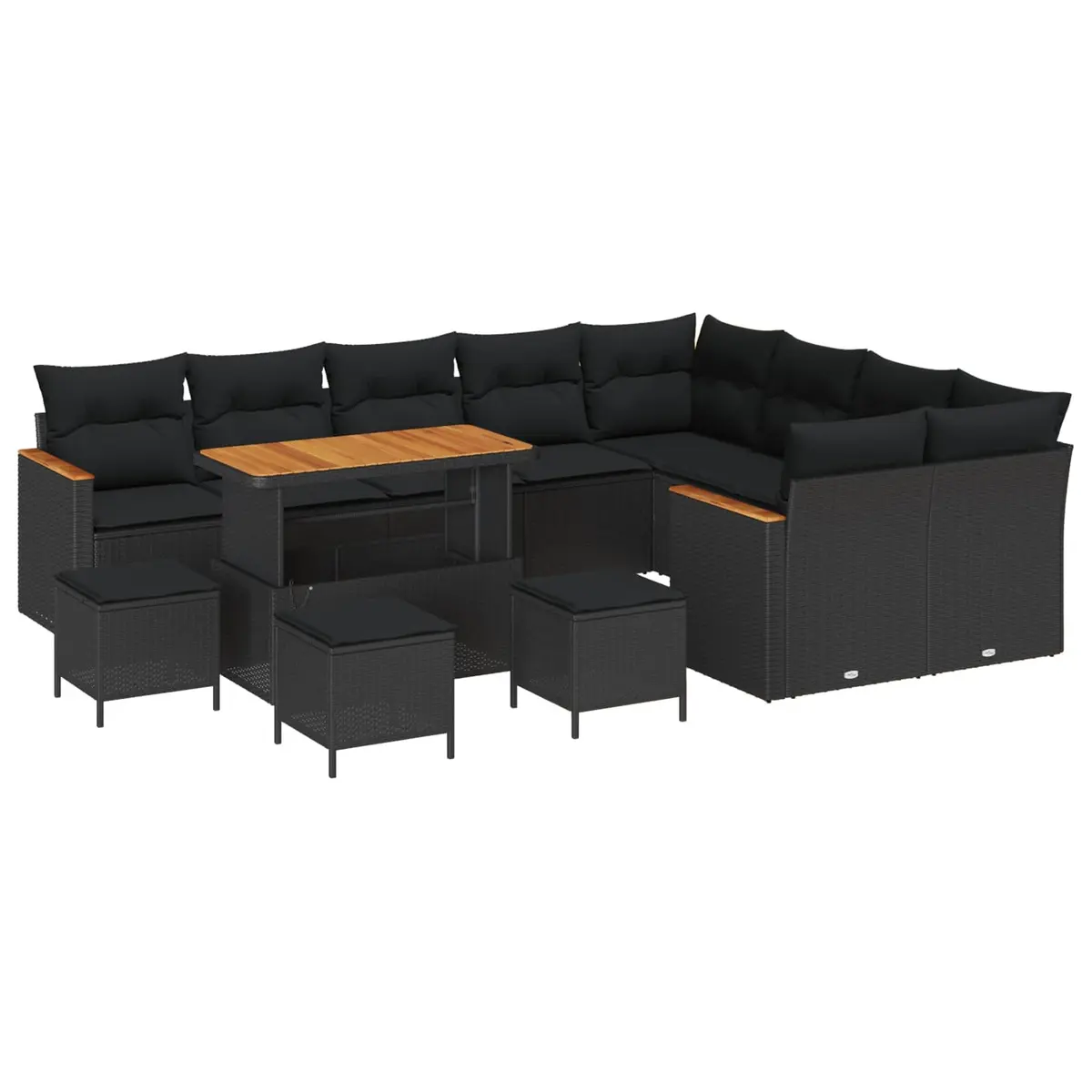 Garden Sofa Set 13 Pieces Black Outdoor Furniture Lounger Sectional with
