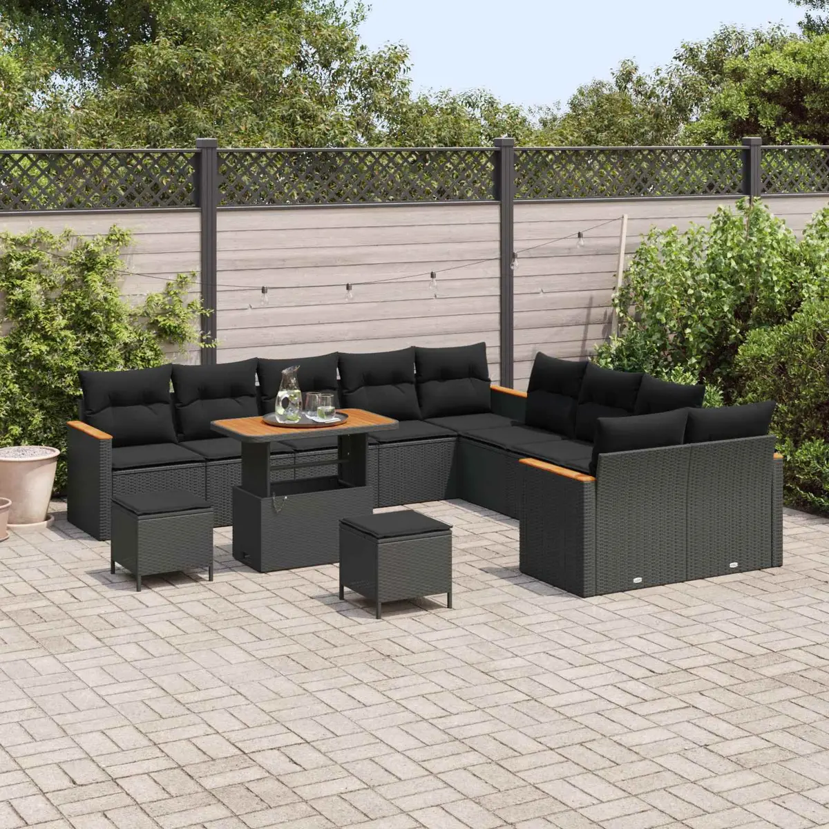 Garden Sofa Set 13 Piece Outdoor Furniture Lounge Modular Black Poly Rattan