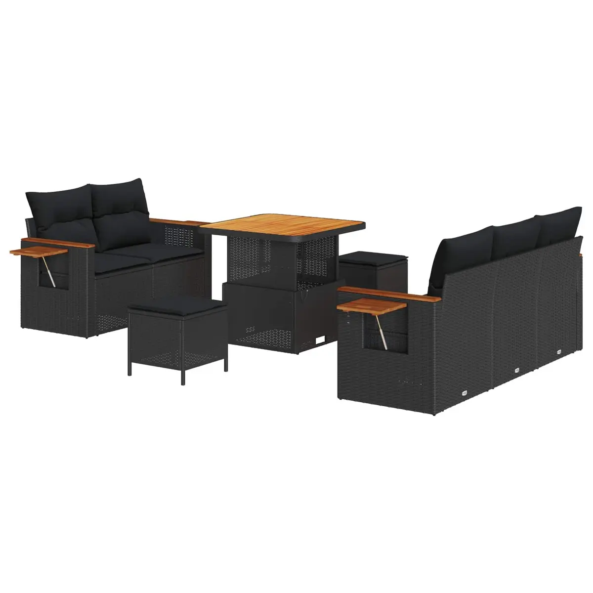 Outdoor Garden Sofa Set 8 Pieces Black Poly Rattan Modular Patio Furniture