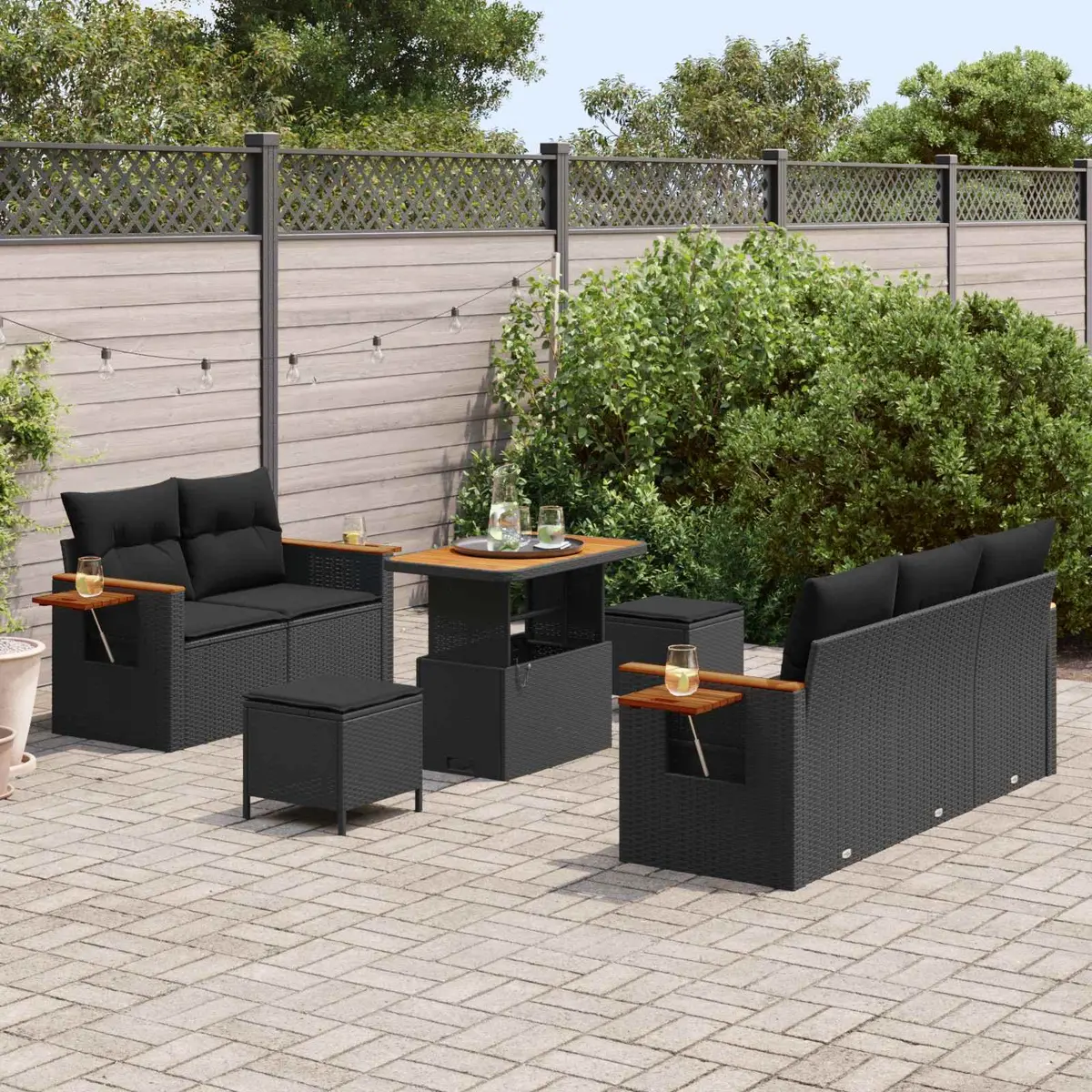 Garden Sofa Set 8 pcs Black Poly Rattan Outdoor Furniture Modular Seating