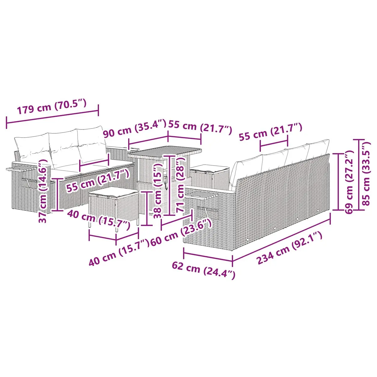 Garden Sofa Set 10 Piece Outdoor Furniture Black Poly Rattan Modular Lounge