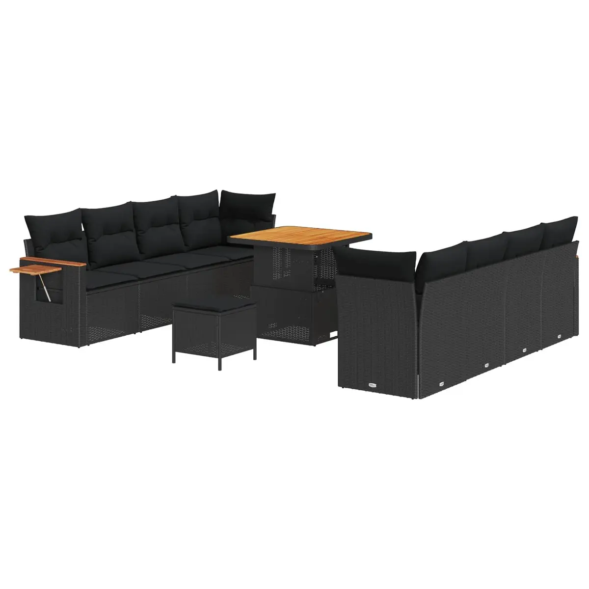 Modular Garden Furniture Set 11 Pieces Black Poly Rattan Acacia Outdoor Sofa