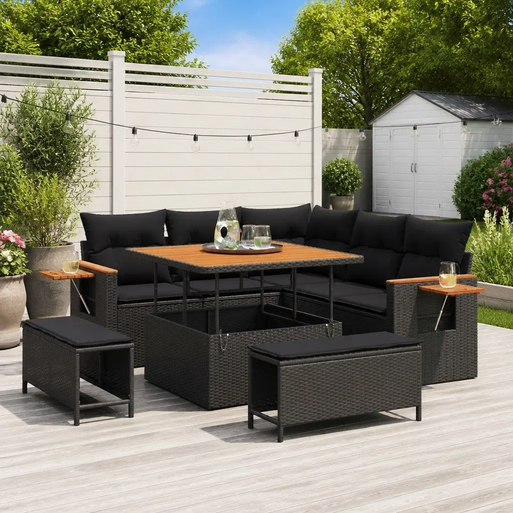 Garden Sofa Set Modular Poly Rattan 8 Piece Outdoor Furniture Black