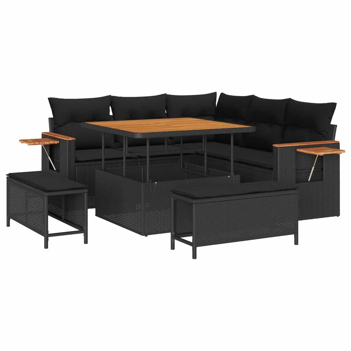 Garden Sofa Set Modular Poly Rattan 8 Piece Outdoor Furniture Black