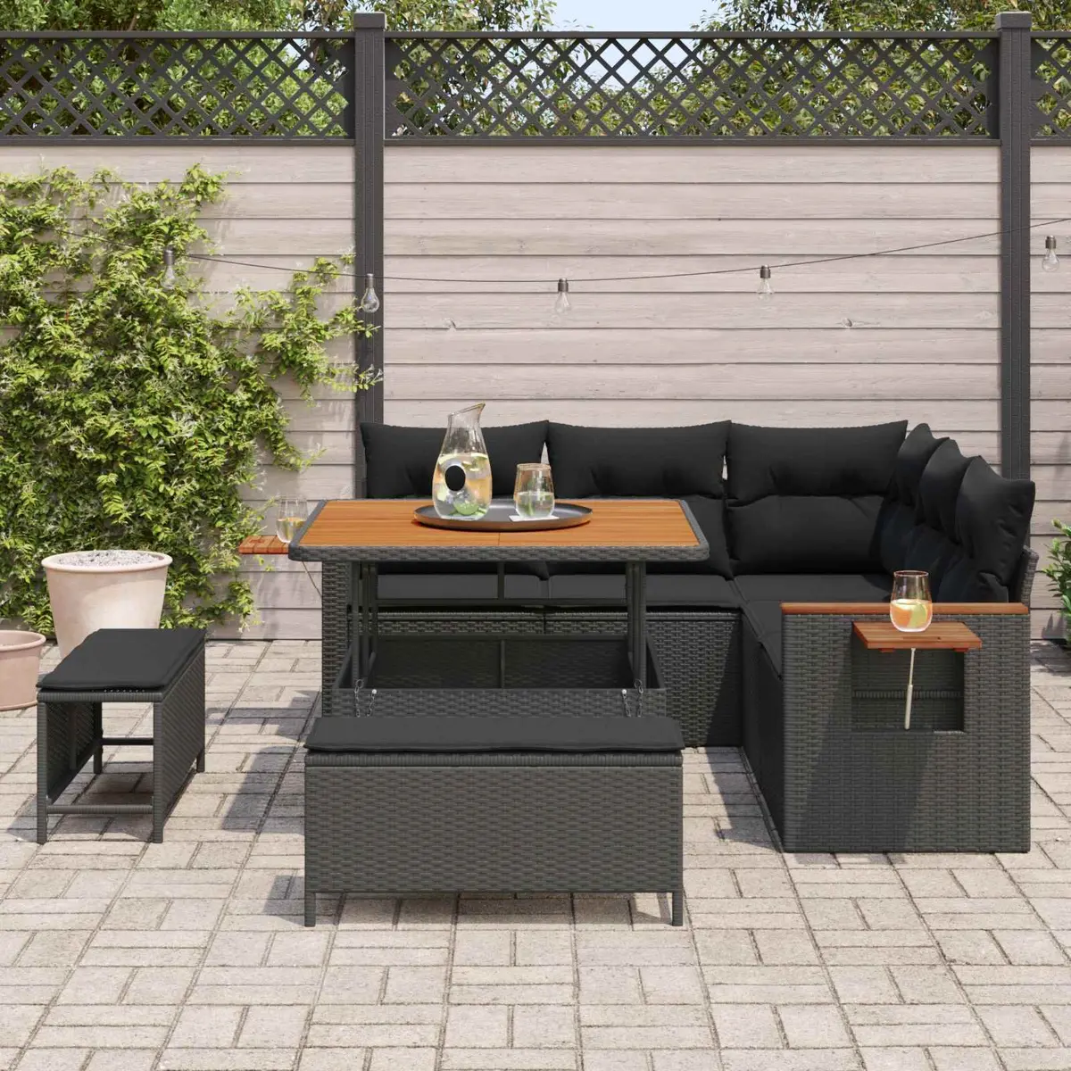 Garden Sofa Set Modular Poly Rattan 8 Piece Outdoor Furniture Black
