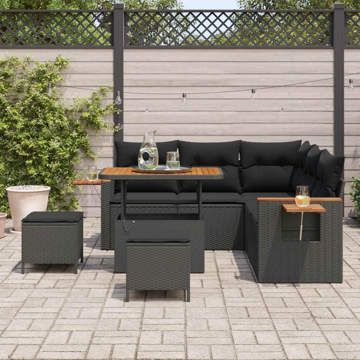 8 Piece Modular Sofa Set Poly Rattan Black Outdoor Patio Furniture