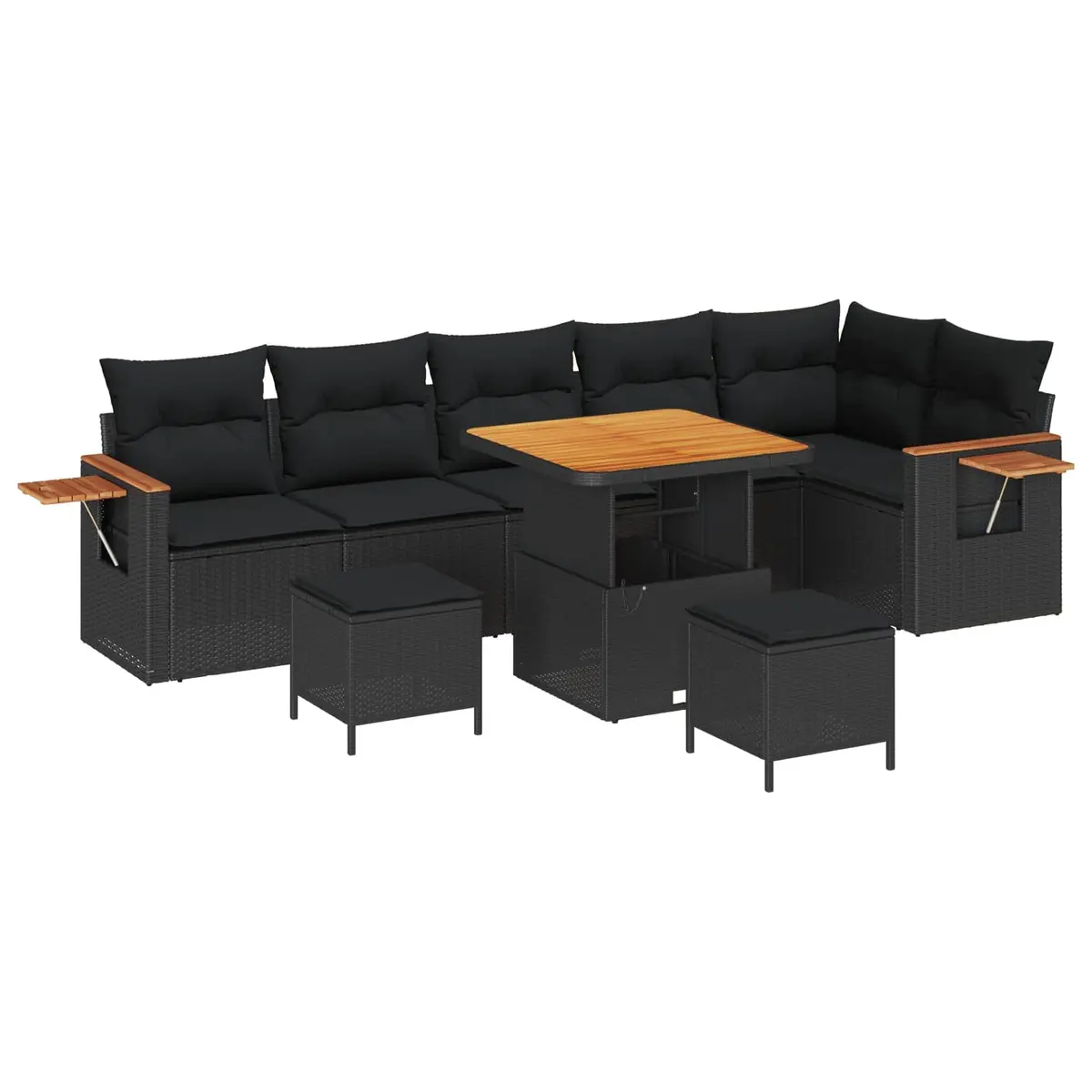 9 Piece Modular Patio Furniture Set Adjustable Black Poly Rattan Outdoor Garden Sofa