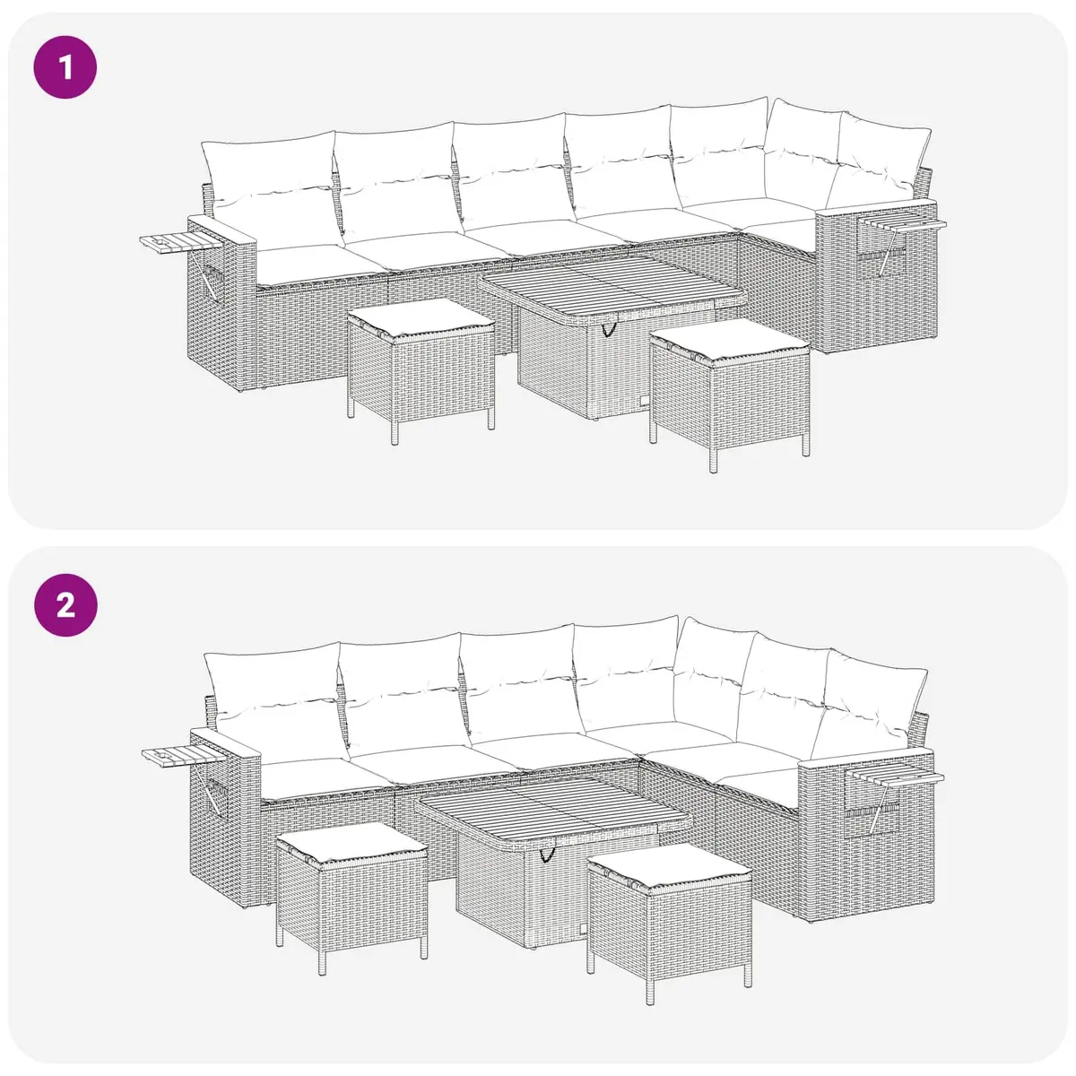 9 Piece Modular Patio Furniture Set Adjustable Black Poly Rattan Outdoor Garden Sofa
