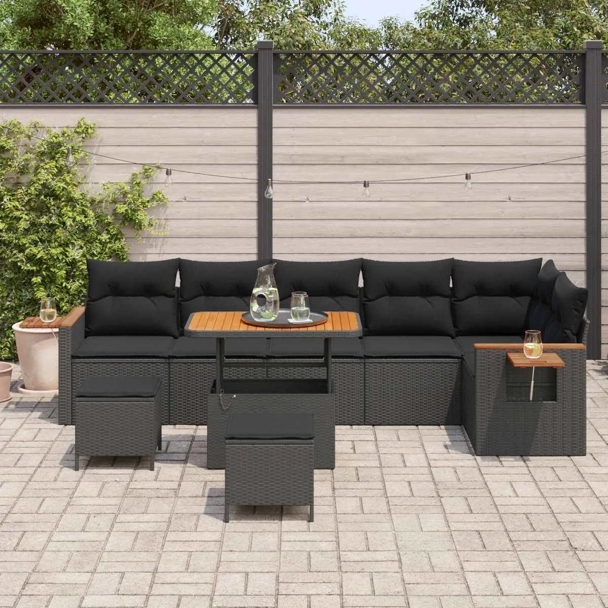 Garden Sofa Set Modular Poly Rattan 9 Pieces Adjustable Outdoor Furniture Black