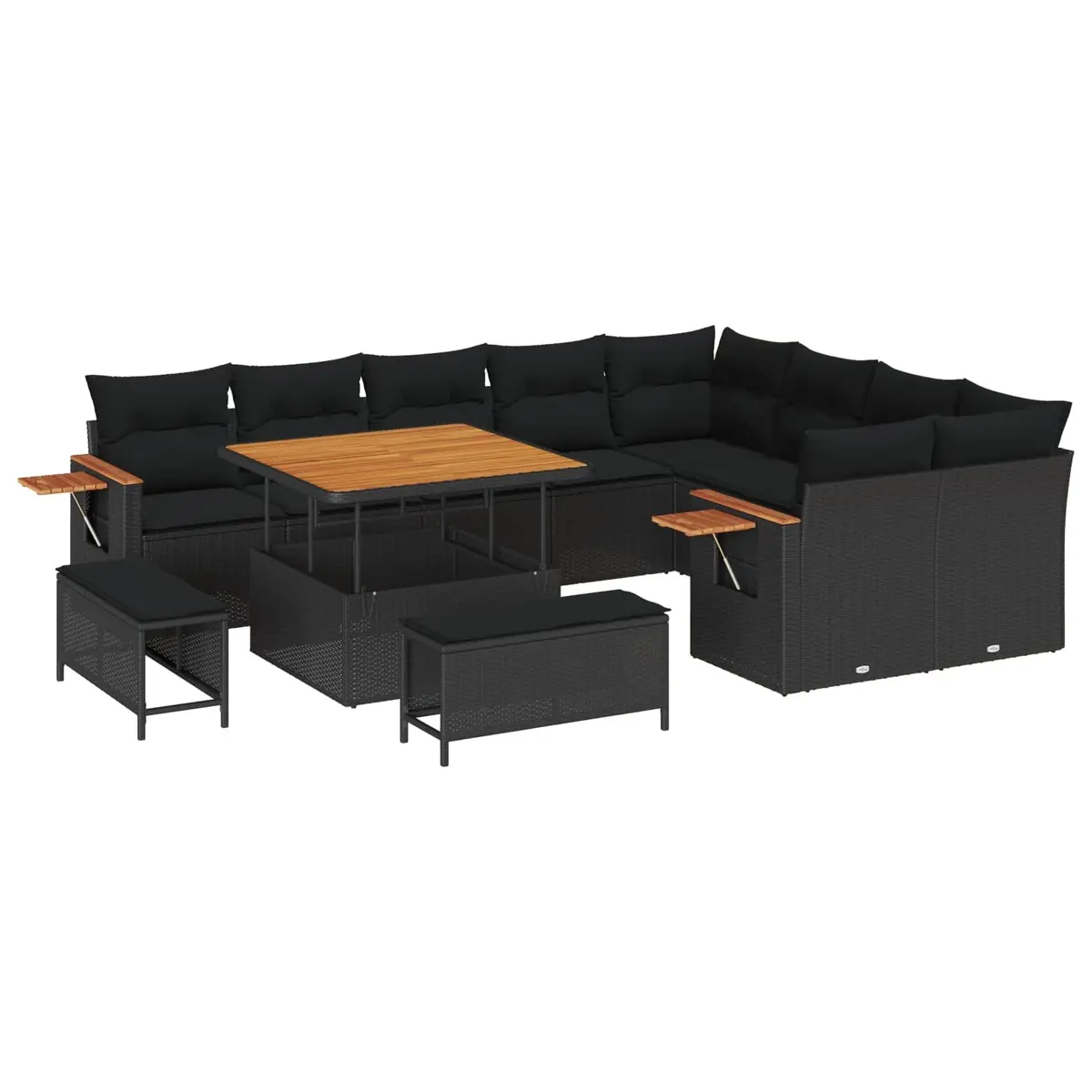 Garden Sofa Set 12pcs Black Outdoor Furniture Modular Poly Rattan Lounger