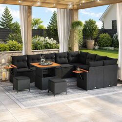 Practical 12-Piece Black Rattan Sofa Set for Outdoor Use