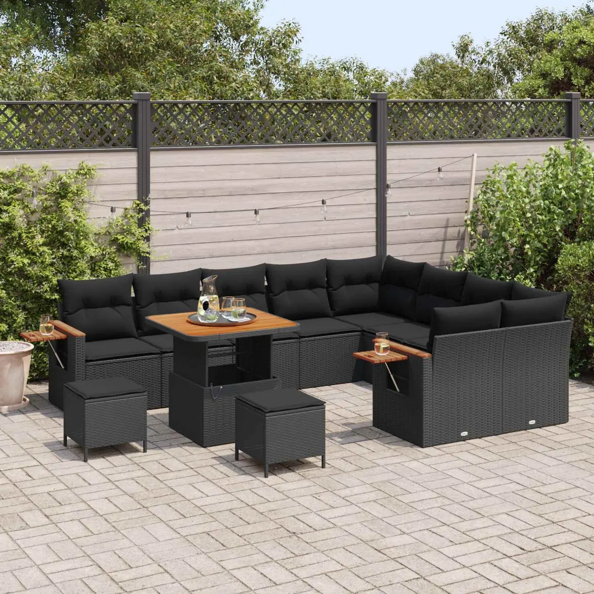 12-Piece Black Rattan Sofa Set for Outdoor Use