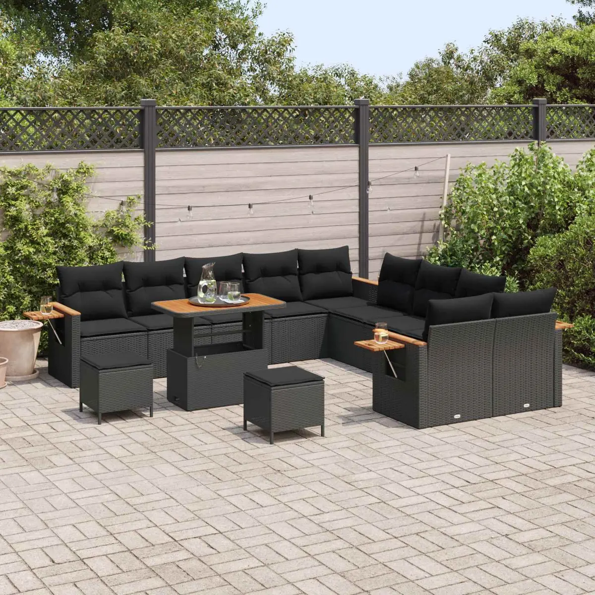 Outdoor Garden Sofa Set 13 Piece Modular Seating Black Poly Rattan Patio