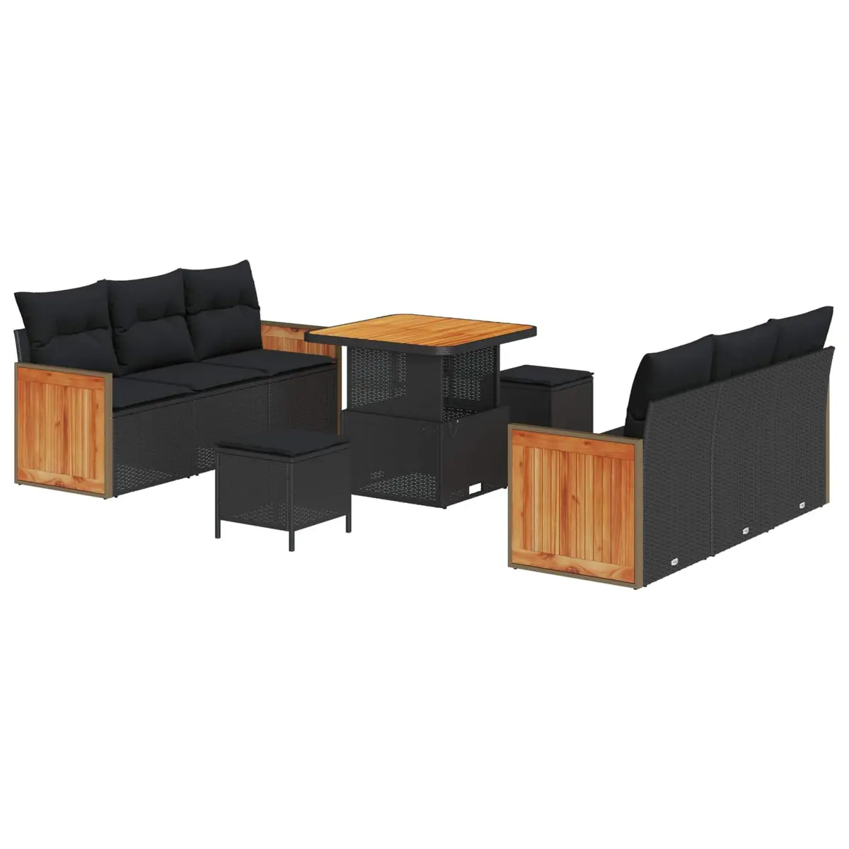 Garden Sofa Set 9 pcs Black Poly Rattan Steel Outdoor Seating Patio Furniture
