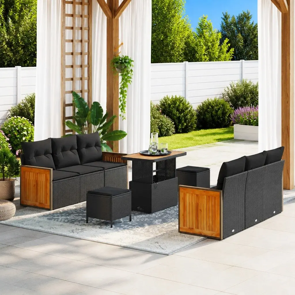 Garden Sofa Set Poly Rattan Modular 9 Piece Outdoor Seating Black