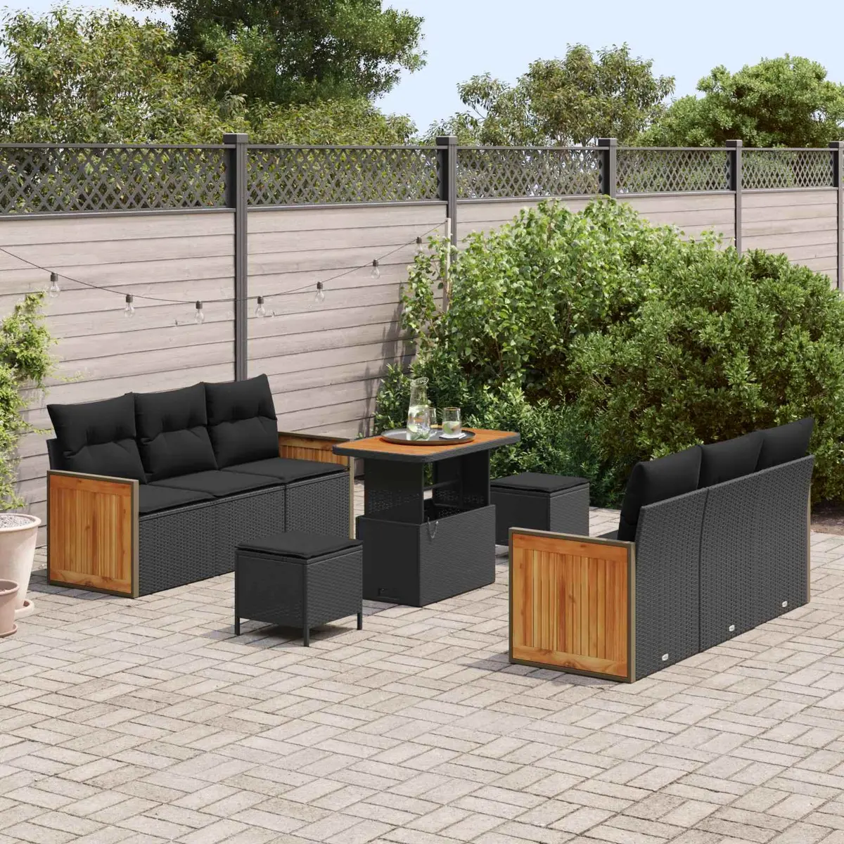 Garden Sofa Set Poly Rattan Modular 9 Piece Outdoor Seating Black