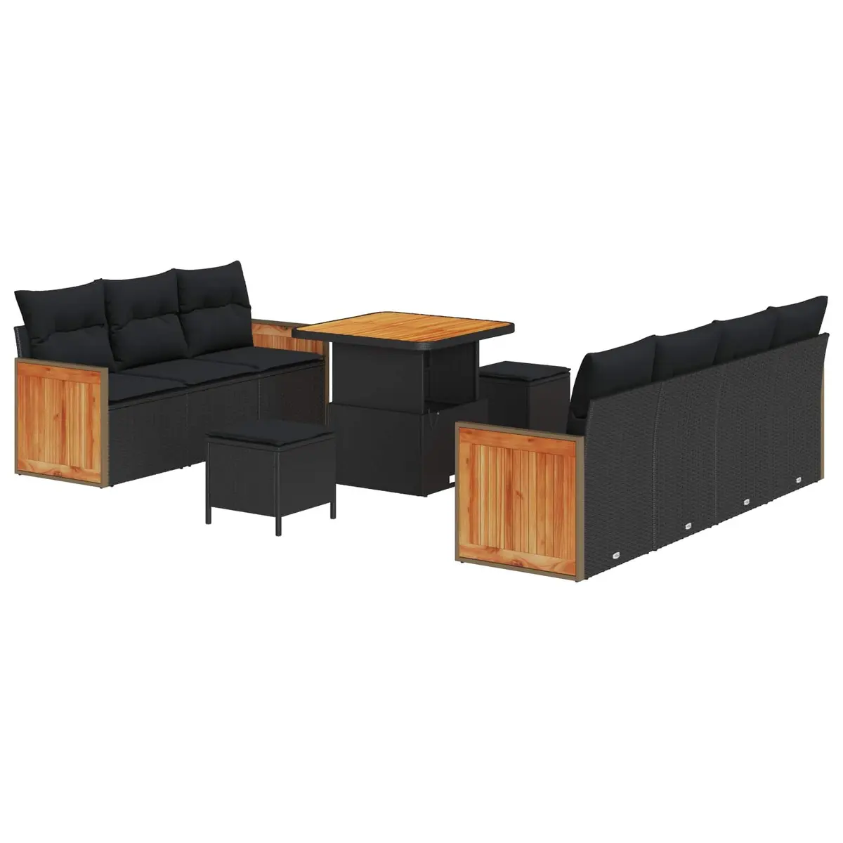 Garden Sofa Set Poly Rattan 10 Piece Outdoor Seating Black Modern