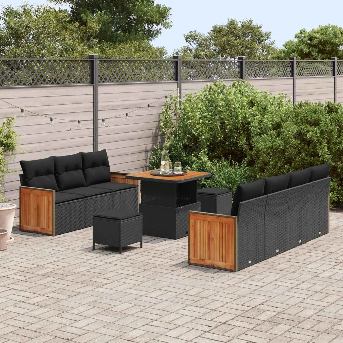 Garden Sofa Set Poly Rattan 10 Piece Outdoor Seating Black Modern